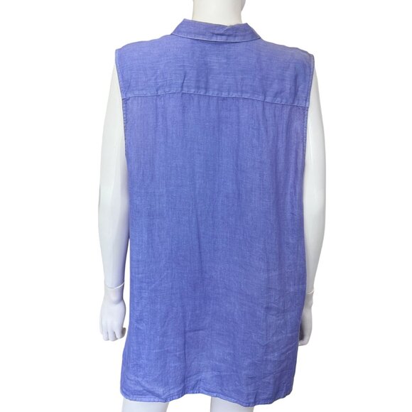 J.Jill Womens Sleeveless Button Front Blue Linen Top XL Petite Made In China - Picture 2 of 6
